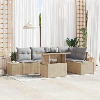 vidaXL Conjunto De Sof&aacute; De Jard&iacute;n 6 Pcs Beige Polirat&aacute;n Vidaxl