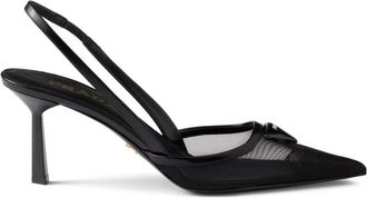 Prada 75mm Mesh Slingback Pumps - Womens - Leather/Nylon