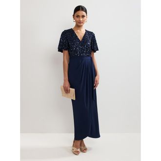 Phase Eight Janessa Sequin Wrap Maxi Dress in Navy at Nordstrom, Size 10