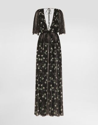 Dolce & Gabbana Violets-print Chiffon Robe Dress - Woman Dresses Multicolor 38