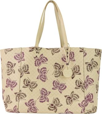 Bottega Veneta Beige Gray Purple Leather Tote Bag (Pre-Owned)