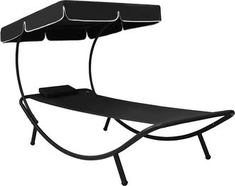 vidaXL Tumbona De Jard&iacute;n Con Toldo Y Coj&iacute;n Negro Vidaxl
