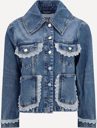 Ganni Rigid denim Jacket with lace details Female 38