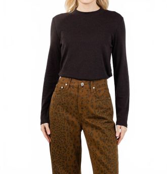 Repeat Wool Blend Crew Top In Dark Brown