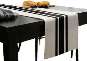 OEM Camino De Mesa Decorativo De Verano De 33 X 180 Cm (rayas Geom&eacute;tricas Blancas Y Negras), Camino De Mesa De Arpillera Para Bodas, Verano, Oto&ntilde;o Y Decor