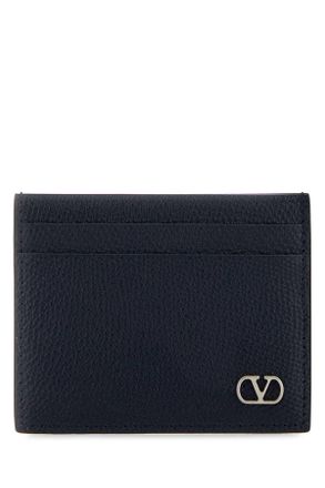 Valentino Garavani Midnight Blue Leather V Logo Signature Card Holder