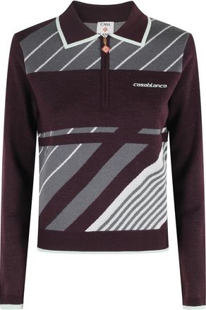 Casablanca Diagonaal Sportief Poloshirt Aubergine Lange Mouw - Dames - Ronde hals truien - Rood - M - Truien & Vesten