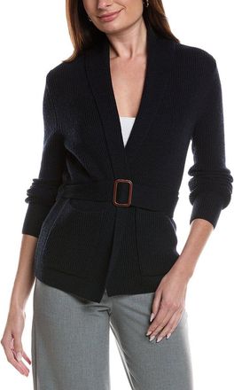 Bruno Magli Merino Wool Ribbed Belted Shawl Cardigan