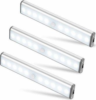 OEM Ulisem Paquete De 3 Luces Led Inal&aacute;mbricas De 10 Led, Recargables Por Usb, Magn&eacute;ticas, Con Sensor De Movimiento, 2 Modos De Iluminaci&oacute;n, Port&aacute;tiles. L