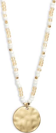 Nordstrom Hammered Coin Pendant Beaded Necklace in Ivory- Gold at Nordstrom