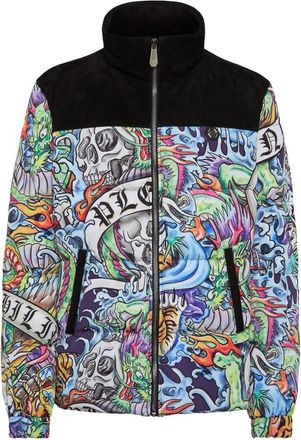 Philipp Plein Down Jacket Tattoo - Heren - Gewatteerde jassen - Veelkleurig - 3XL - Leer - Jassen