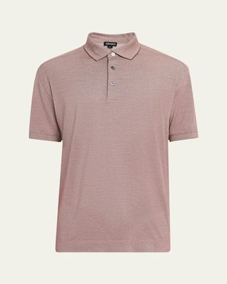 Ermenegildo Zegna Mens Cotton and Silk Tipped Polo Shirt