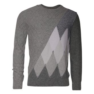 Ballantyne Gray Cashmere Argyle Intarsia Knit Crew Neck Men Mens Sweater (Pre-Owned)