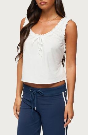 Edikted Edyth Tie Front Cotton Tank in White at Nordstrom, Size X-Small