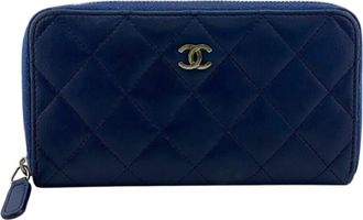 Chanel Blue Leather Long Wallet (Bi-Fold) (Pre-Owned)