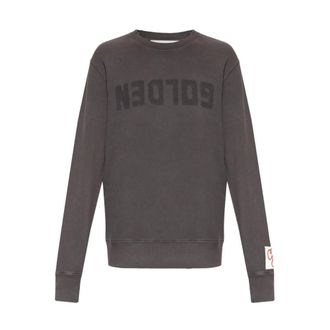 Golden Goose Sweatshirts, male, Gray, Size: XL Training Shirt with Golden Letters