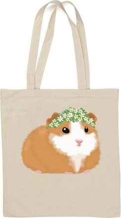 Generic Cute guinea pig with flowers art Natural Cotton Tote Bag White