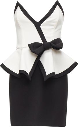 Alessandra Rich black white graphic colorblocked peplum cocktail dress IT38 XS
