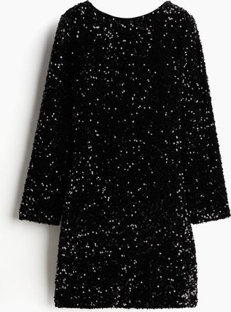 H&M Paillettenkleid mit tiefem Rückenausschnitt - Schwarz