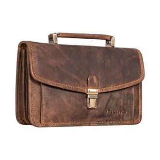 STILORD Yael Leather Handbag Small Ladies Vintage Clutch Real Leather Retro Womens Leather Bag Womens Bag Outgoing Bag Elegant, Colour:middle brown