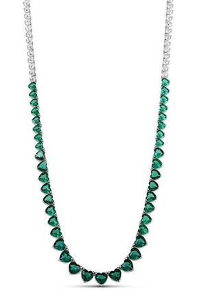 SHYMI Graduated Heart Tennis Necklace in Silver- Half Green/White at Nordstrom