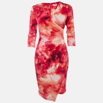 Calvin Klein Multicolour Floral Pattern Jersey Asymmetric Mini Dress