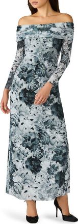 Steve Madden Ashby Floral Off the Shoulder Long Sleeve Maxi Dress in Floral Glowlight-Grey at Nordstrom, Size Xx-Large