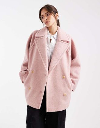 Asos Cappotto doppiopetto in misto lana premium color rosa polvere