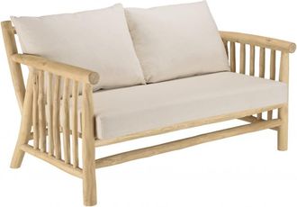 Macabane Sof&aacute; de 2 plazas de ramas de madera de teca y cojines blancos