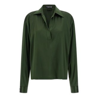 Tom Ford Overhemden, Dames, Groen, XS, Satijn, Stretch Zijde Satijnen Polo