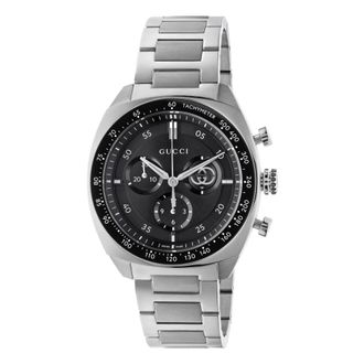Gucci 41mm roestvrijstalen kast- zwarte wijzerplaat- kleine secondeweergave- zwarte keramische lunette met tachymeteraanduiding- roestvrijstalen armband - D