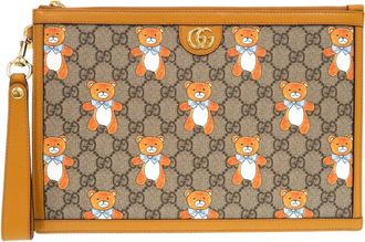 Gucci Beige Yellow Gg Supreme Canvas Leather Clutch Bag (Pre-Owned)