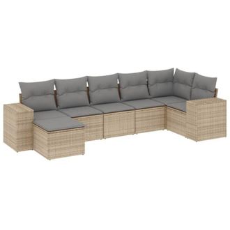 vidaXL Vidaxl - Set Sof&aacute;s De Jard&iacute;n 7 Piezas Y Cojines Rat&aacute;n Sint&eacute;tico Beige