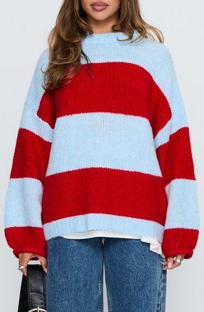 Princess Polly Bastien Stripe Oversize Sweater in Blue /Red at Nordstrom, Size X-Small