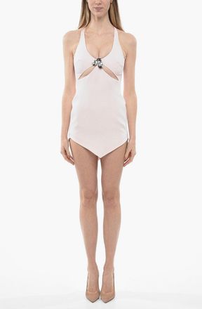 DAVID KOMA Sheath Dress METAL FLOWER with Cut-Out Details and V-Shaped Hem David Koma