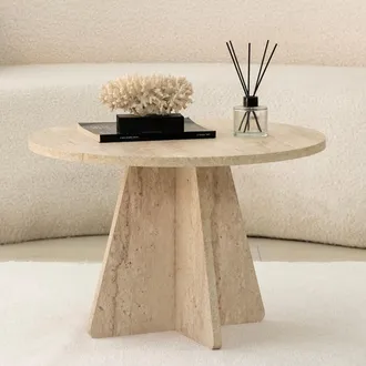 Dmora Tavolino Da Salotto Armanda, Forma Rotondo, Materiale Piano In Legno Nobilitato, Colore Ripiano Beige, 60x60x40h Cm Beige Marmo