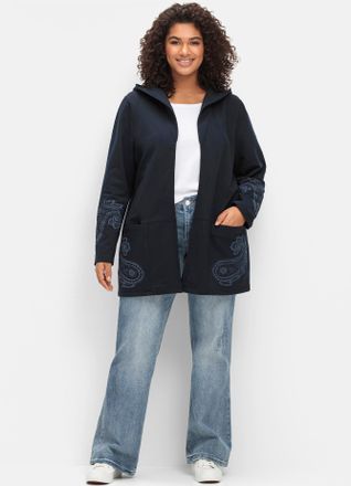 Sheego Shirtjacke SHEEGO BY JOE BROWNS Sweatjacke, Damen, Gr. 40/42, blau (dunkelblau), 95% Baumwolle, 5% Elasthan, gemustert, mehrfarbig, Shirts Shirtjacke