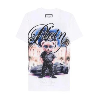 Philipp Plein Tops, Heren, Wit, M, Katoen, T-shirt met ronde hals Teddybeer