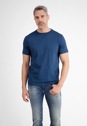 Lerros Rundhalsshirt LERROS, Herren, Gr. S, blau (storm blau), Single Jersey, Obermaterial: 100% Baumwolle, unifarben, regular fit taillenbedeckt, Rundhals, 
