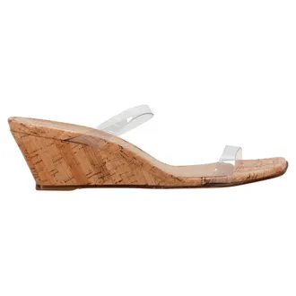 Stuart Weitzman Aleena 50 Cork Wedge Sandals in Clear PVC