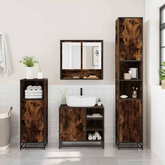 Berkfield Home Durable 4&not;Piece Bathroom Furniture Set&not;Smoked Oak Engineered Wood in Brown