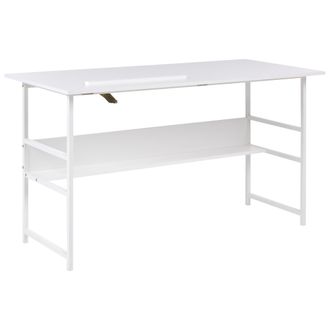 Beliani Escritorio Para Oficina Con Tablero Ajustable Y Estante Inferior De Aglomerado 140 X 50 Cm Blanco Oran