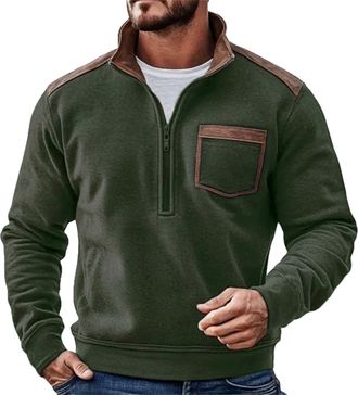 Generic Work Jumpers For Men Vintage Quarter Zip Jumper Fleece Turtleneck Tracksuit Tops With Chest Pocket Combat Oversized Casual Workout Gym Sportwear Autum