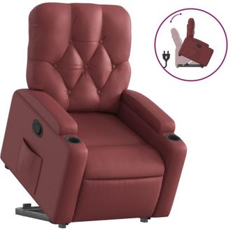 vidaXL Sill&oacute;n Reclinable Elevable Cuero Artificial Rojo Tinto Vidaxl