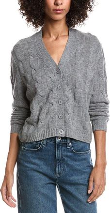 Forté Cashmere Wool & Cashmere-Blend Cable V-Neck Cardigan