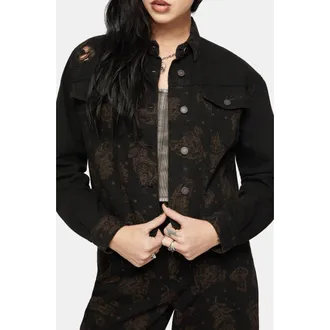 Disturbia Hexborn Baba Yaga Spliced Denim Jacket in Black at Nordstrom, Size 16