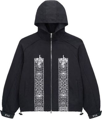 Rta Zayden Paisley Print Hooded Jacket in Black Paisley at Nordstrom, Size Xxx-Large