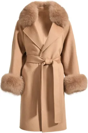 Wanan Luxury Cappotto Chiara Camel in Misto Cachemire-Donna -Camel