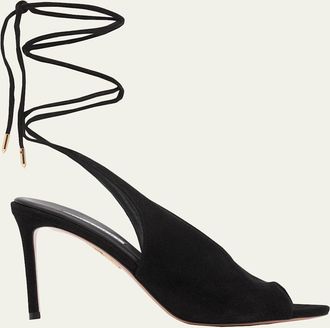 Aquazzura 85mm Lisa Suede Lace-Up Sandals