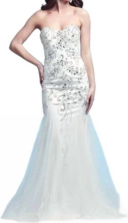 Mac Duggal Embellished Mermaid Gown In White/silver